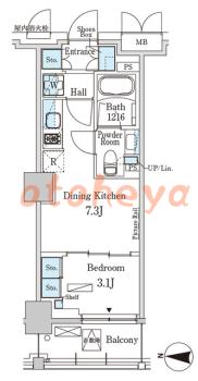 楽器可の賃貸物件 1 DK 12万円の図面１