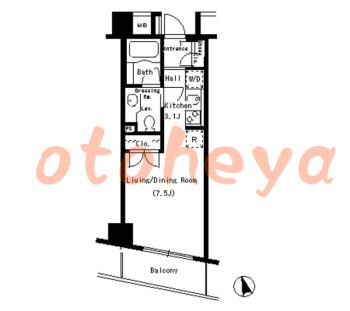 楽器可の賃貸物件 1 K 12.5万円の図面１