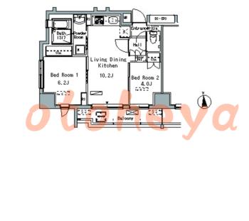 グランドピアノ可の賃貸物件 2 LDK 23.6万円の図面１