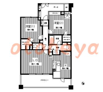 グランドピアノ可の賃貸物件 2 LDK 13.5万円の図面１
