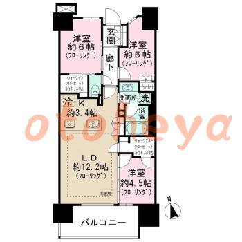 楽器可の賃貸物件 3 LDK 20.5万円の図面１