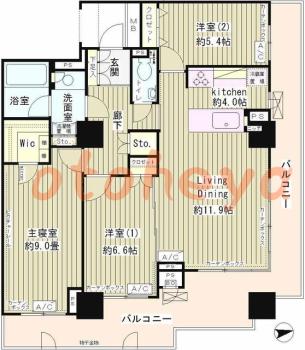 防音室のある楽器可 賃貸物件 3 LDK 59.5万円の図面１