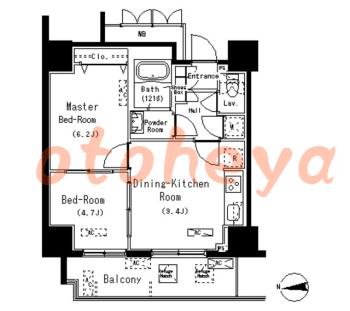 楽器可の賃貸物件 2 DK 21.4万円の図面１