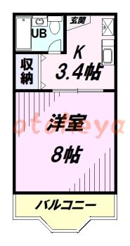 楽器可の賃貸物件 1 K 4.8万円の図面１