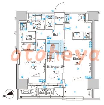 楽器可の賃貸物件 2 LDK 27.4万円の図面１