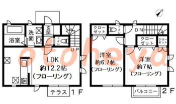 楽器可の賃貸物件 2 LDK 12.4万円の図面１