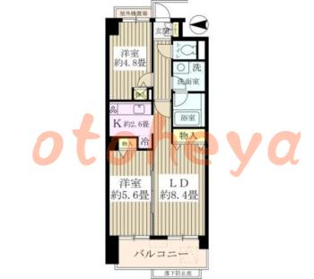 防音室のある楽器可 賃貸物件 2 DK 13.1万円の図面１
