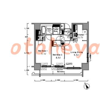 楽器可の賃貸物件 2 LDK 23.6万円の図面１