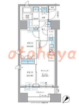 楽器可の賃貸物件 2 DK 24.9万円の図面１