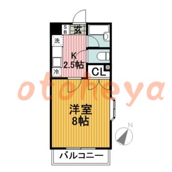楽器可の賃貸物件 1 K 4.8万円の図面１