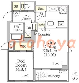 防音室のある楽器可 賃貸物件 1 LDK 16.8万円の図面１