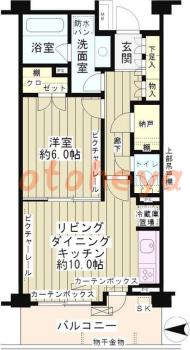 楽器可の賃貸物件 1 LDK 13.6万円の図面１