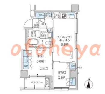 防音室のある楽器可 賃貸物件 2 DK 17.2万円の図面１