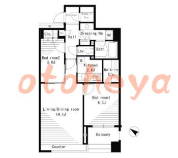 楽器可の賃貸物件 2 LDK 35.6万円の図面１