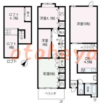 楽器可の賃貸物件 4 DK 13万円の図面１