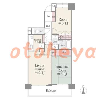 楽器可の賃貸物件 2 LDK 15万円の図面１