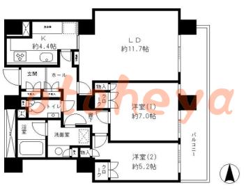 防音室のある楽器可 賃貸物件 2 LDK 31.4万円の図面１