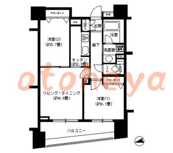 楽器可の賃貸物件 2 LDK 24.5万円の図面１