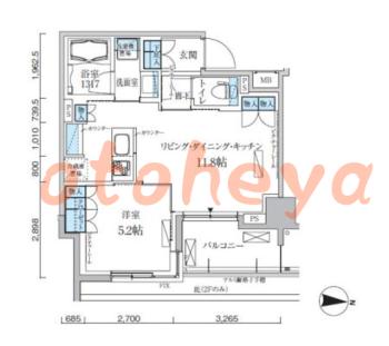 楽器可の賃貸物件 1 LDK 17.7万円の図面１