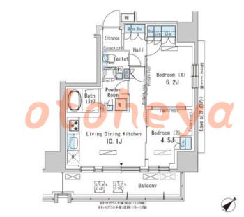 楽器可の賃貸物件 2 LDK 21.2万円の図面１