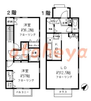 楽器可の賃貸物件 2 LDK 20.5万円の図面１