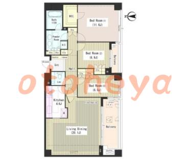 楽器可の賃貸物件 3 LDK 58.5万円の図面１