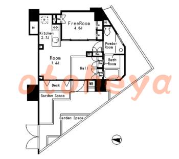楽器可の賃貸物件 1 K 16万円の図面１