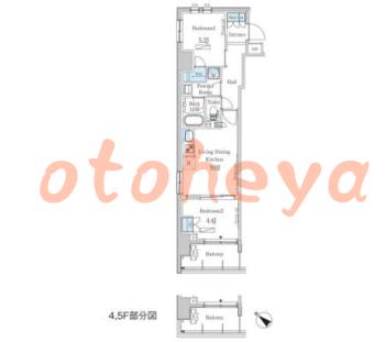 楽器可の賃貸物件 2 DK 17.5万円の図面１