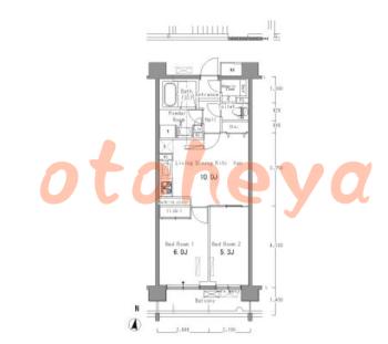 防音室のある楽器可 賃貸物件 2 LDK 19.4万円の図面１