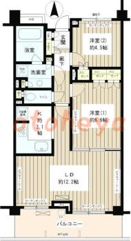 グランドピアノ可の賃貸物件 2 LDK 18万円の図面１