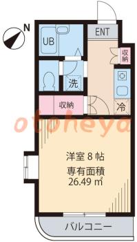 楽器可の賃貸物件 1 K 8万円の図面１