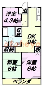 楽器可の賃貸物件 3 DK 8万円の図面１