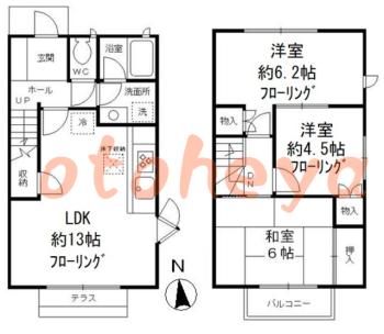 防音室のある楽器可 賃貸物件 3 LDK 19.8万円の図面１