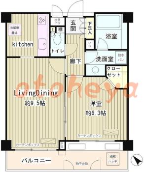 グランドピアノ可の賃貸物件 1 LDK 18.7万円の図面１