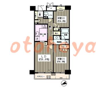楽器可の賃貸物件 2 LDK 18.4万円の図面１