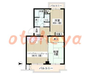 楽器可の賃貸物件 2 LDK 8.9万円の図面１