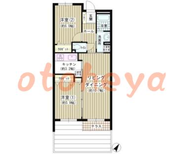 楽器可の賃貸物件 2 LDK 18.8万円の図面１