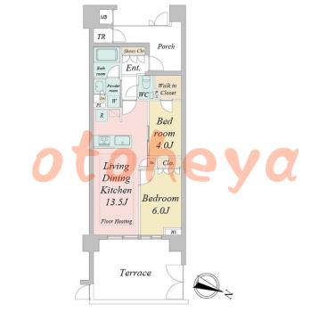 グランドピアノ可の賃貸物件 2 LDK 23.3万円の図面１