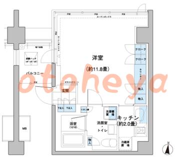 防音室のある楽器可 賃貸物件 1 K 12.8万円の図面１