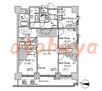 防音室のある楽器可 賃貸物件 4 LDK 28.4万円の図面１