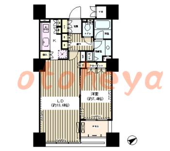 楽器可の賃貸物件 1 LDK 23.9万円の図面１