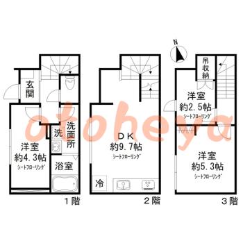 防音室のある楽器可 賃貸物件 3 DK 29.5万円の図面１
