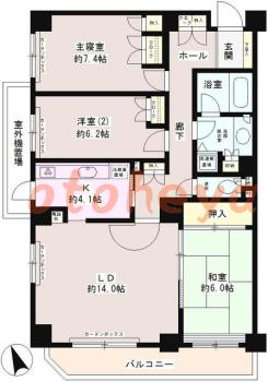 楽器可の賃貸物件 3 LDK 23万円の図面１