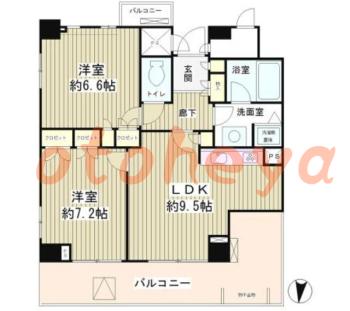 防音室のある楽器可 賃貸物件 2 LDK 23.5万円の図面１