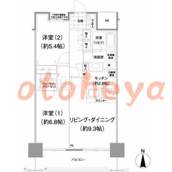 防音室のある楽器可 賃貸物件 2 LDK 19.9万円の図面１