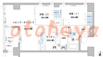 楽器可の賃貸物件 2 LDK 24.5万円の図面１