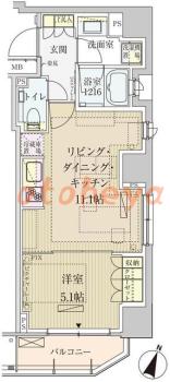 防音室のある楽器可 賃貸物件 1 LDK 26.5万円の図面１