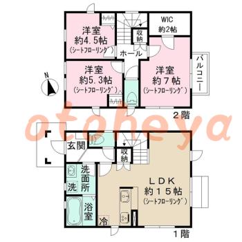 グランドピアノ可の賃貸物件 3 LDK 24.5万円の図面１