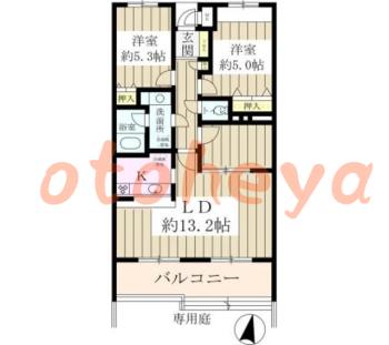 防音室のある楽器可 賃貸物件 2 SLDK 12.6万円の図面１