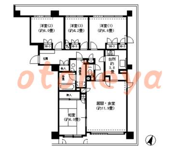 防音室のある楽器可 賃貸物件 4 LDK 16.8万円の図面１